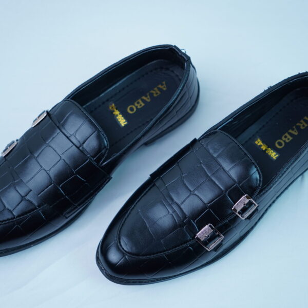 Black Croco Double Monk Strap